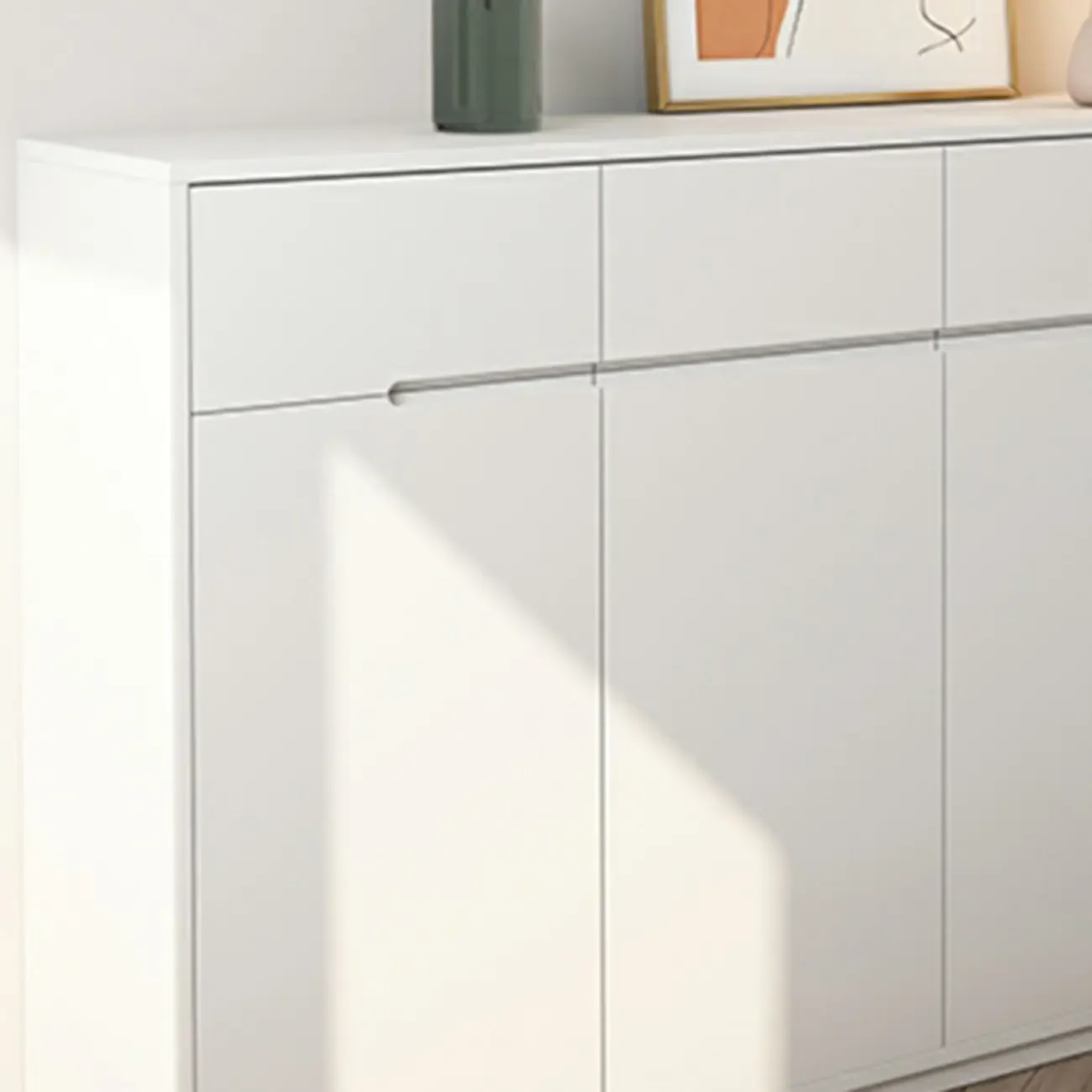 Trendy Large White Wood Hallway Shoe Cabinet