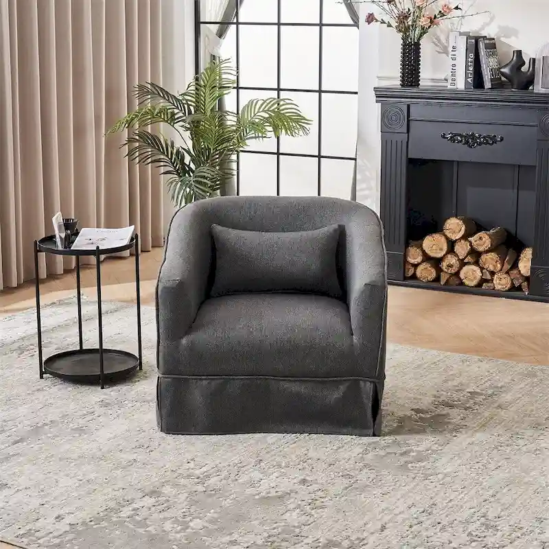 Swivel Barrel Chair with Ottoman and Black Metal Base