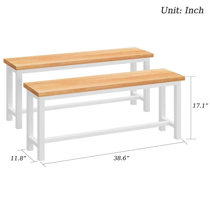 Grondin Industrail Style Dining Bench 2 Pieces Set, Wooden & Steel Dining Benches Set of 2, Durable and Stable Entryway Benches