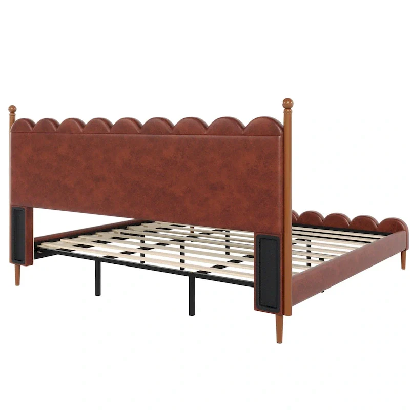 Christopher Knight Home - Leather Upholstered Bed with Headboard & Footboard, Solid Wood Slats & Legs, No Box Spring Needed