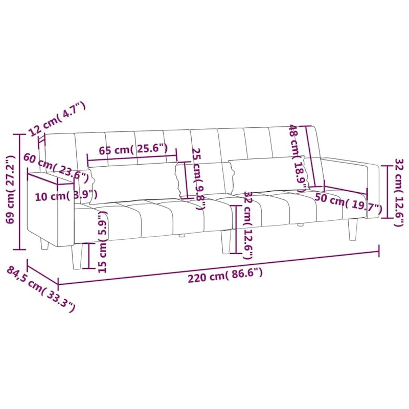 vidaXL 2-Seater Sofa Bed Upholstered Convertible Sleeper Sofa Couch Velvet - 86.6 x 33.3 x 27.2