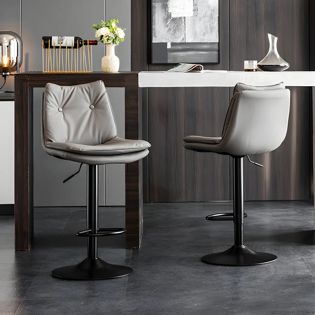 Modern Adjustable Leather Swivel Bar Stools