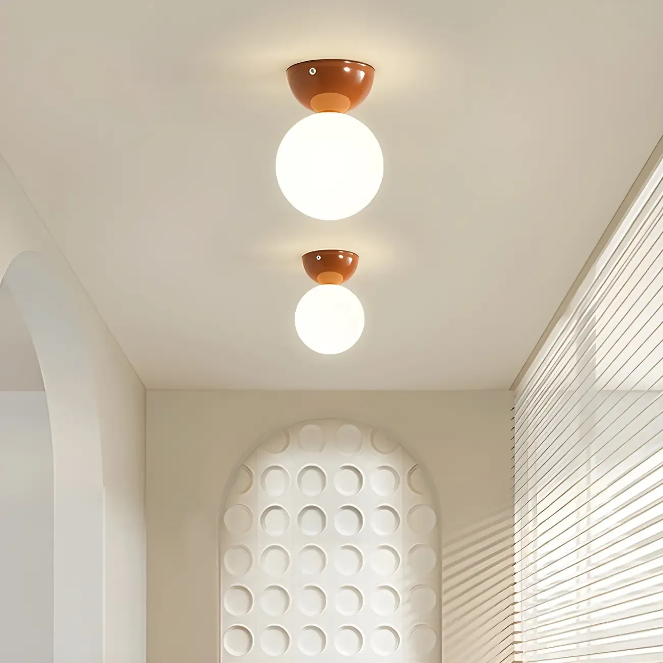 Simple White Ball Shade Metal Semi Flush Ceiling Light
