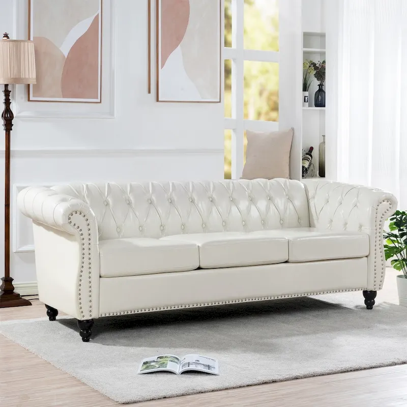 84.65   PU Rolled Arm Chesterfield 3 Seater Sofa