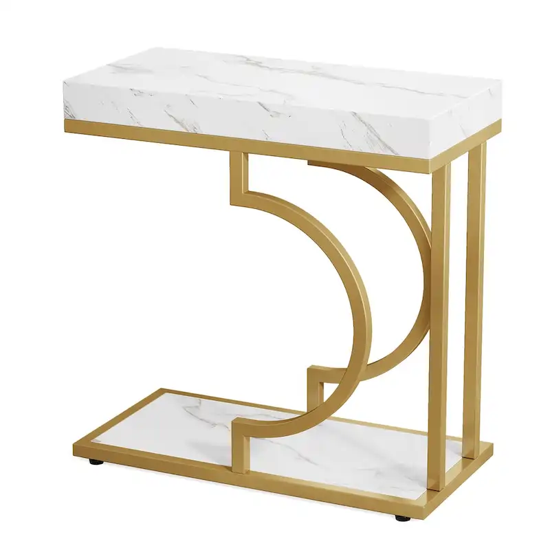 Narrow Side Table White Gold Side Table C Shaped End Table Modern Bedside Table