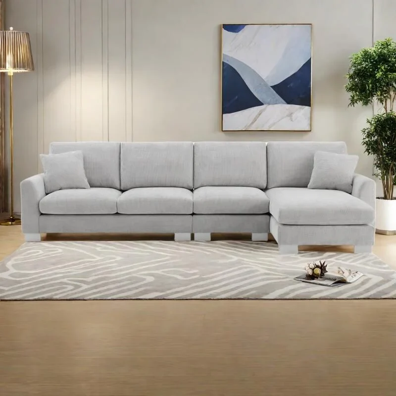 119 Chenille L-Shaped Sectional Sofa with Chaise Lounge and 2 Pillows