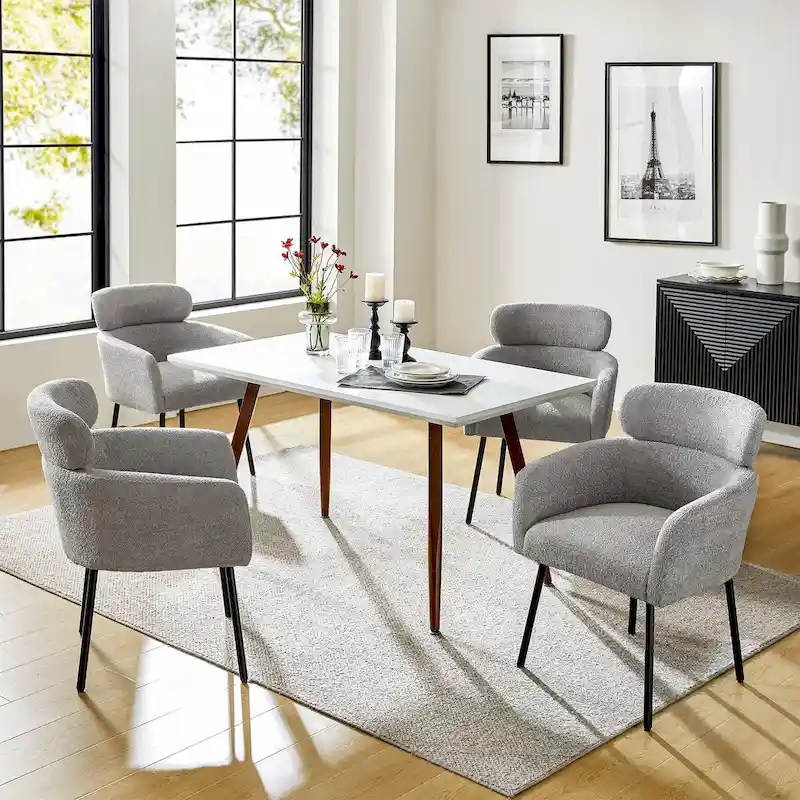 Amos Modern Boucle Dining Chair with Adjustment Feet Set of 4 by HULALA HOME