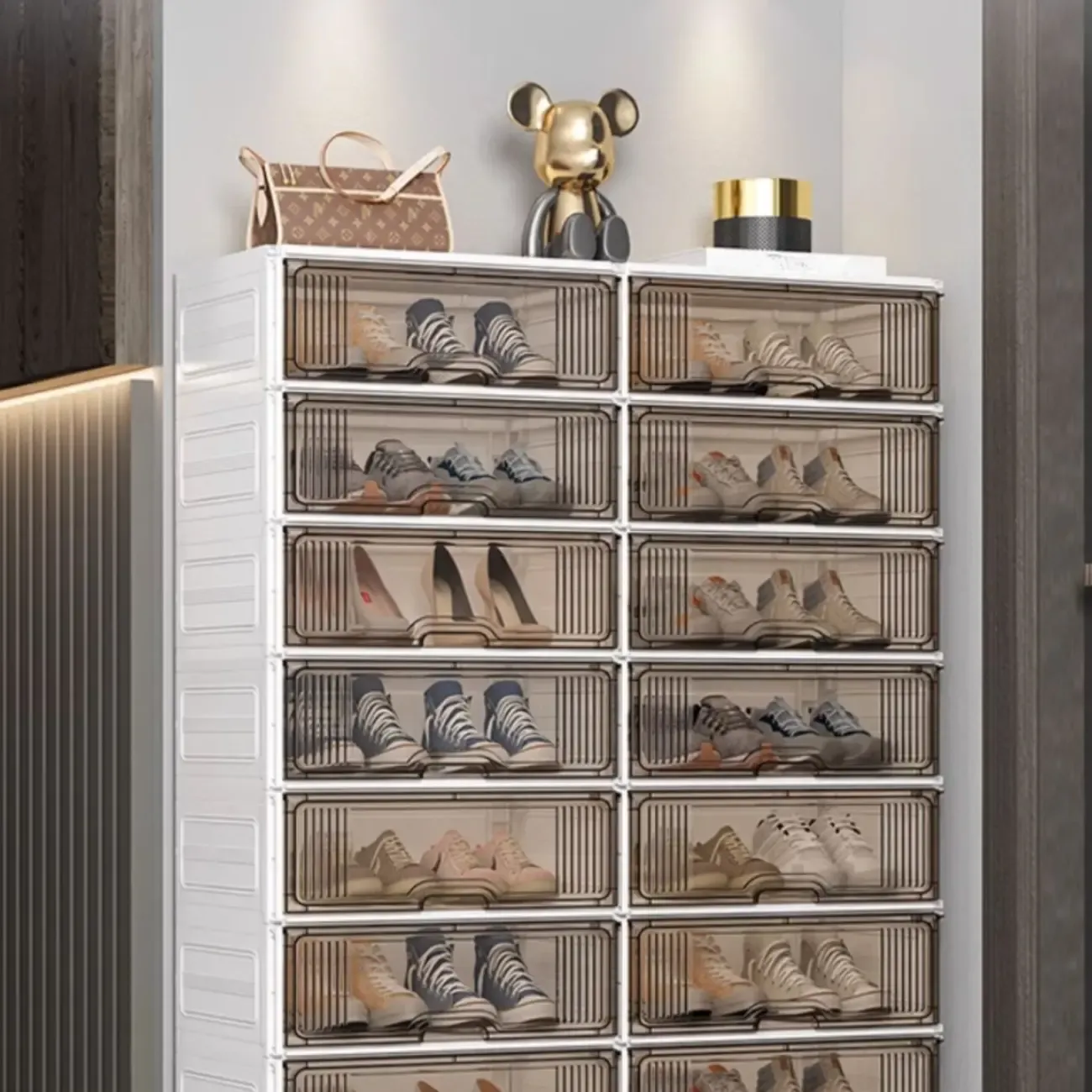 Durable Flip-up Glam Plastic Clear Shoe Boxes Stackable