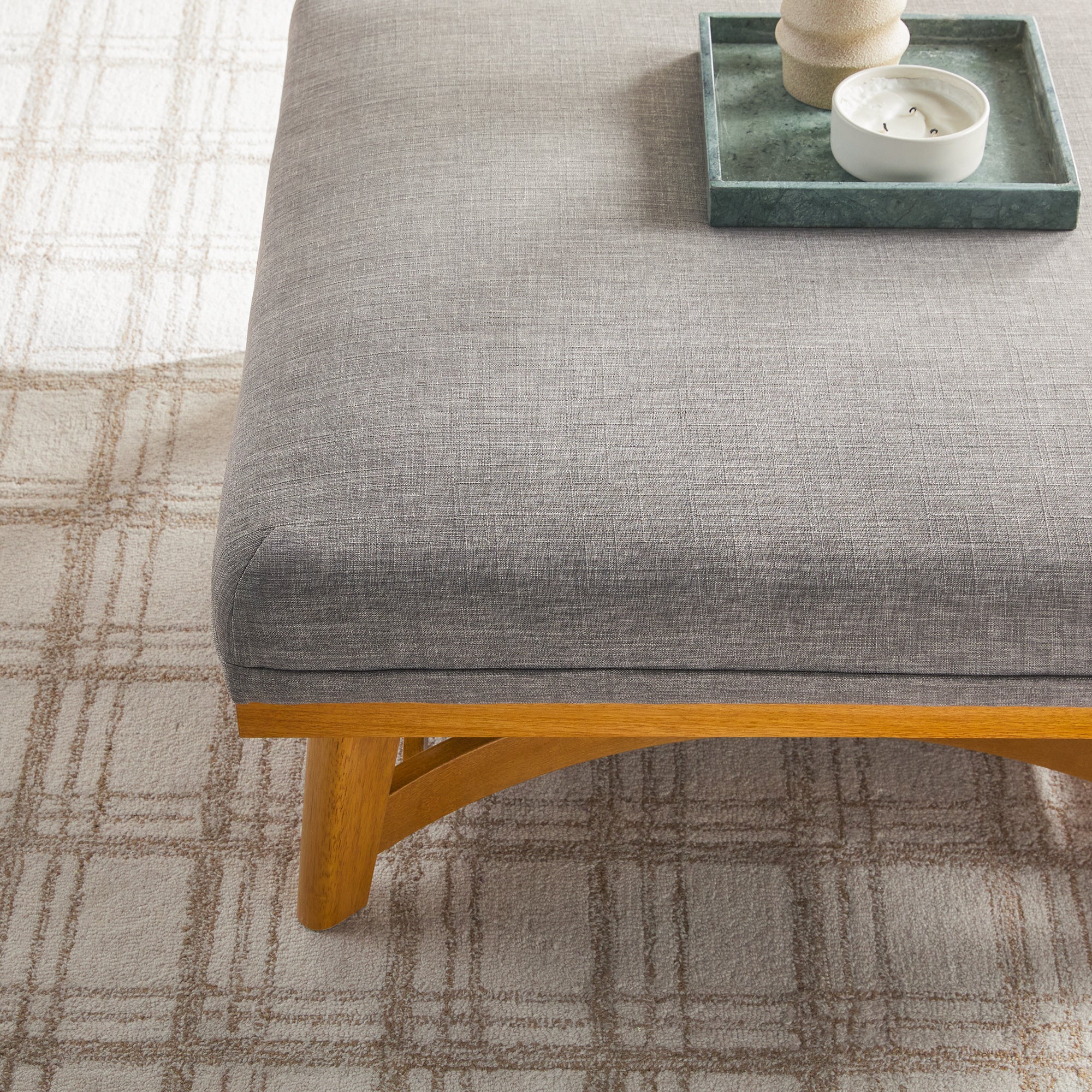 Nash Modern Farmhouse Easy Assembly Linen Large Ottoman