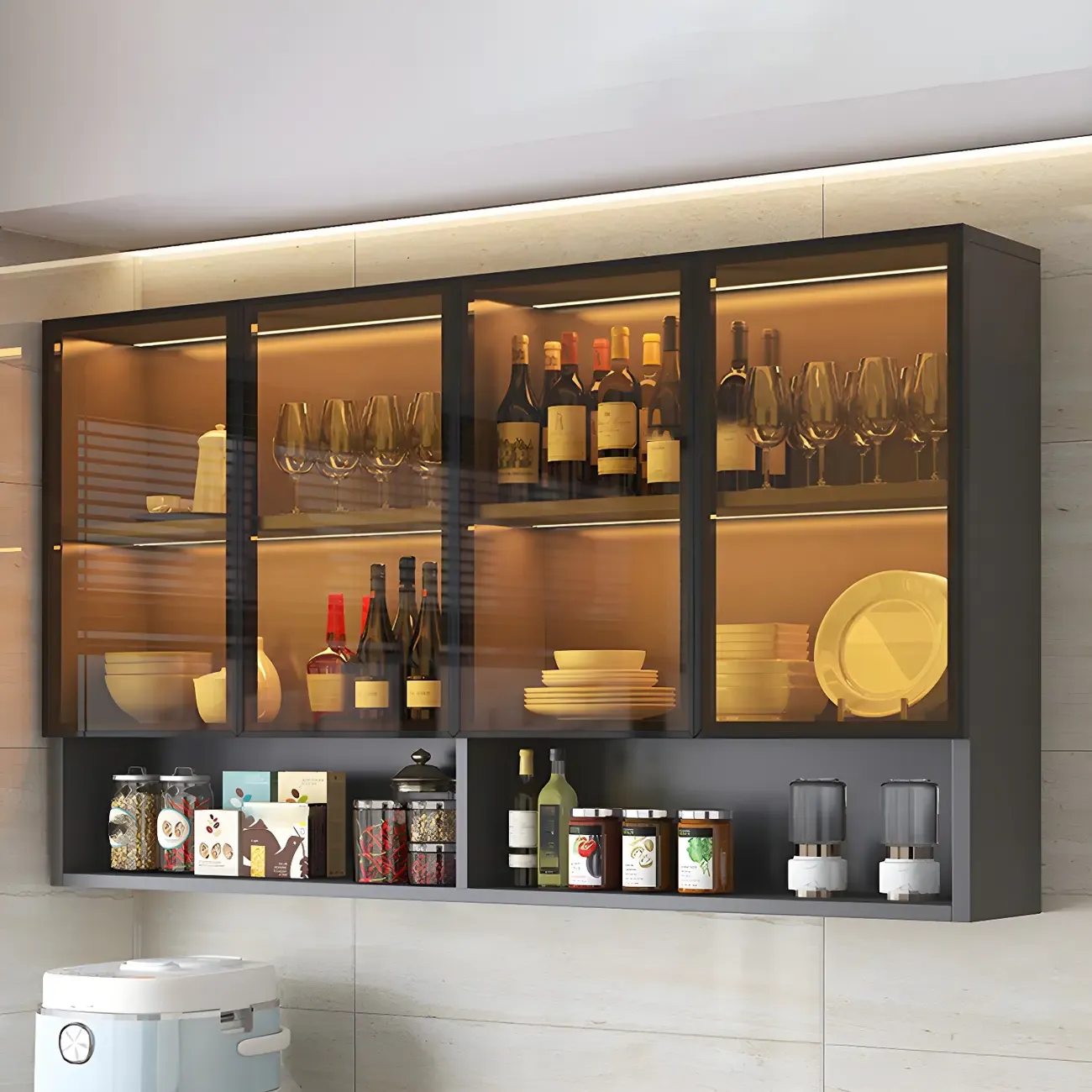 Kitchen Grey Wooden Wall-Mounted China Cabinet