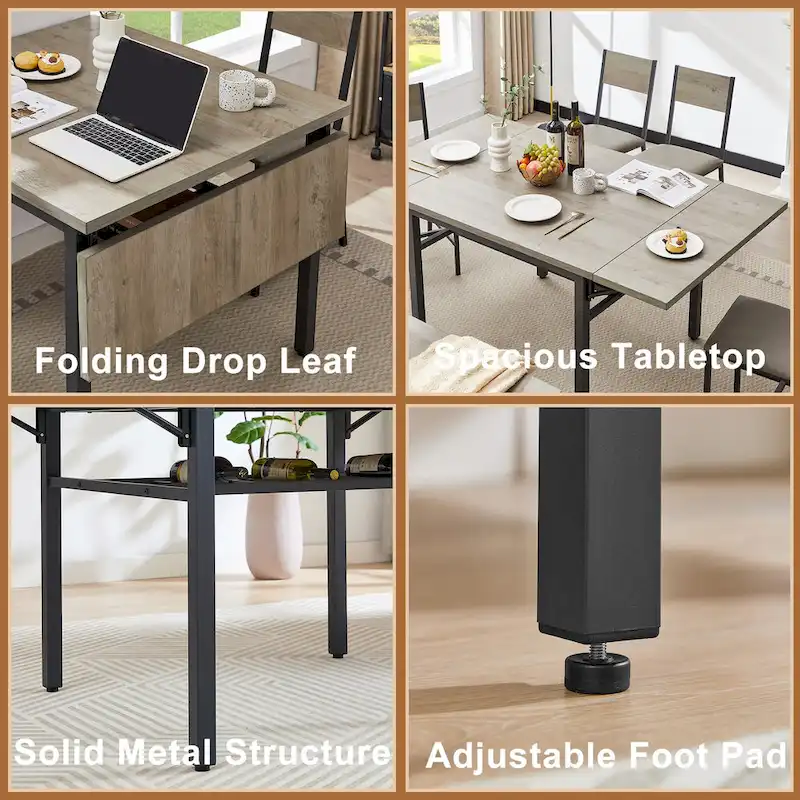 Modern Industrial 63.2 Extendable Dining Table w/Drop Leaf, Seats 6