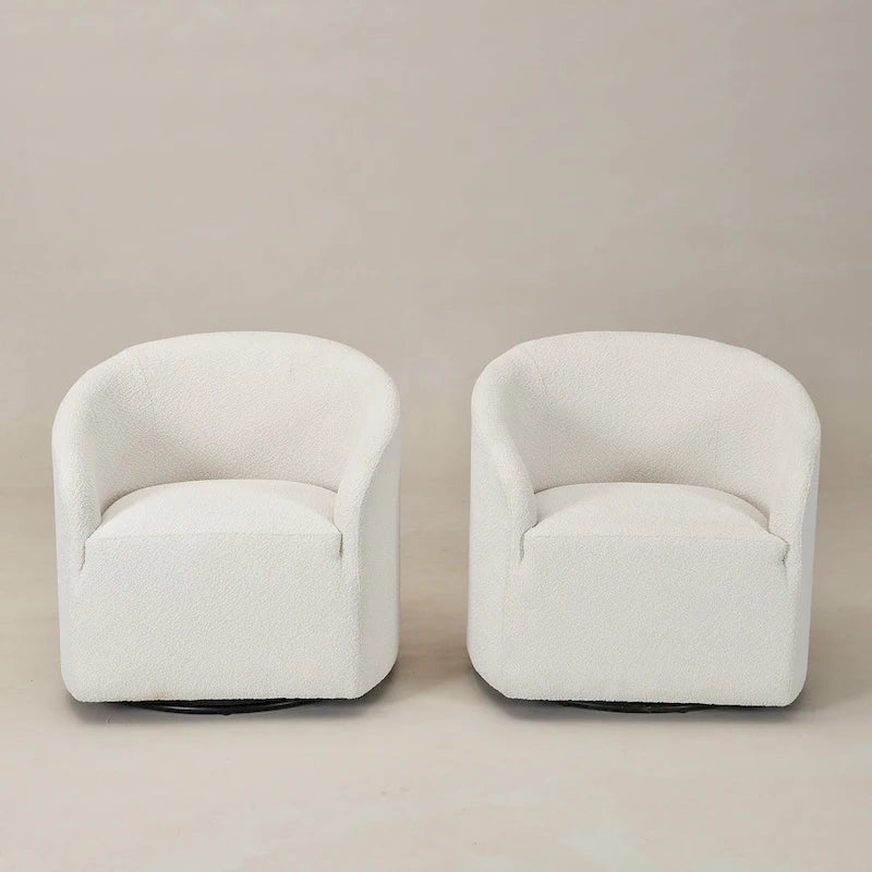 KINWELL 32W Boucle Upholstered Swivel Barrel Armchair (Set of 2)