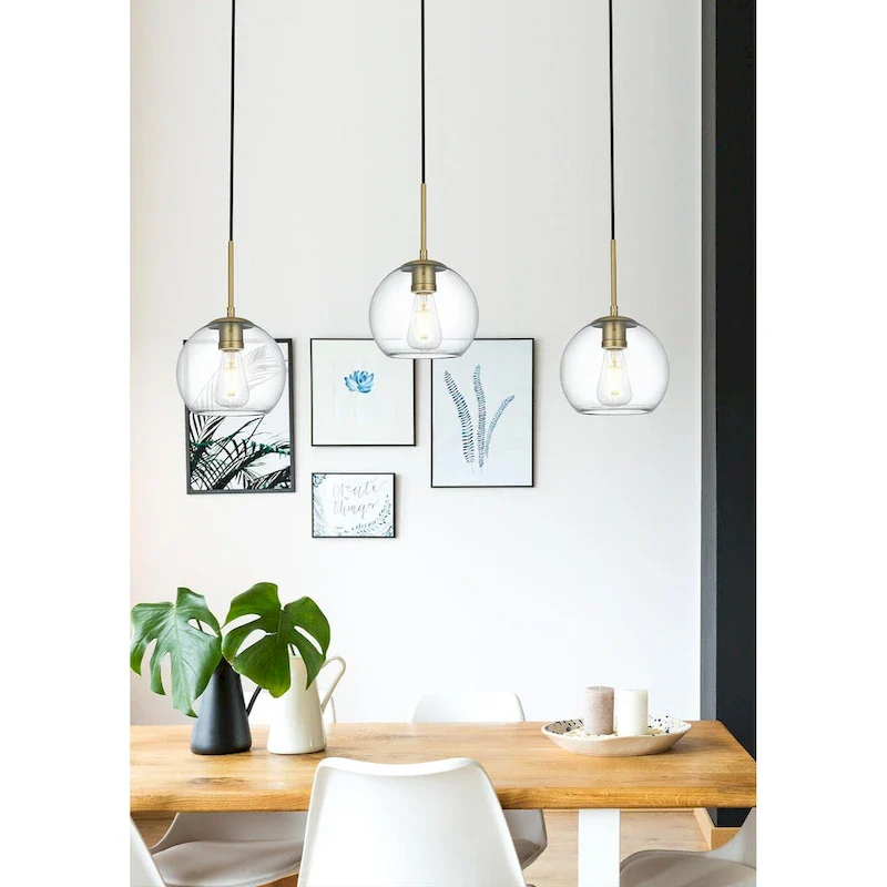 Clear Spherical Glass/ Metal 3-Light 36-inch Pendant