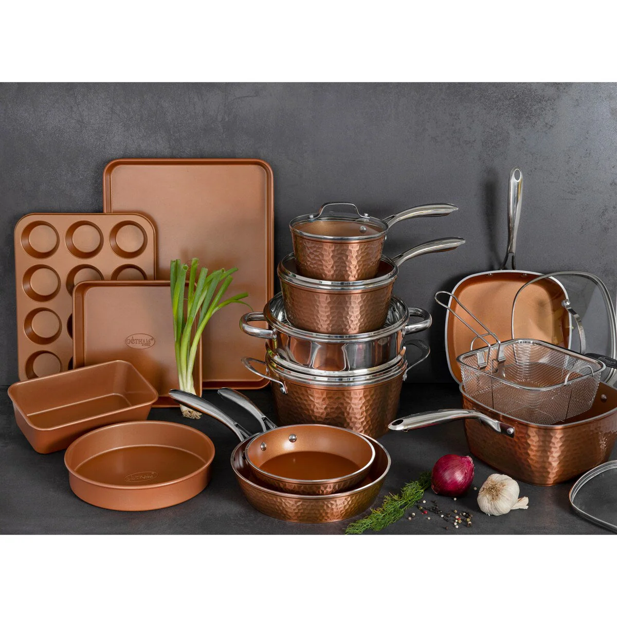 Gotham Steel Hammered 20pc Non Stick Cookware Set
