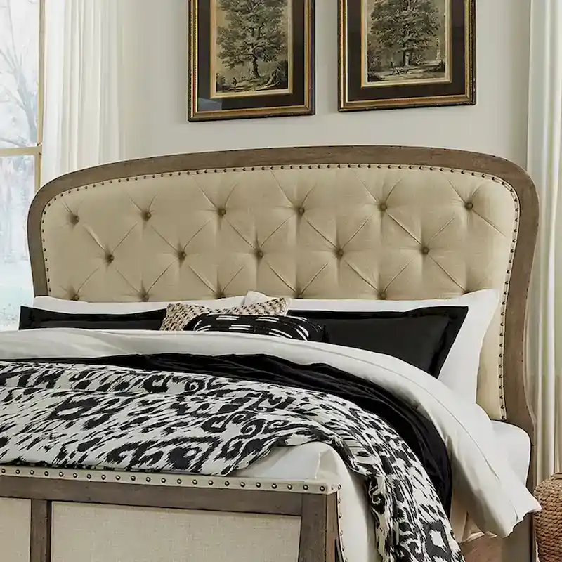 Americana Farmhouse Dusty Taupe Queen Tufted Panel Headboard