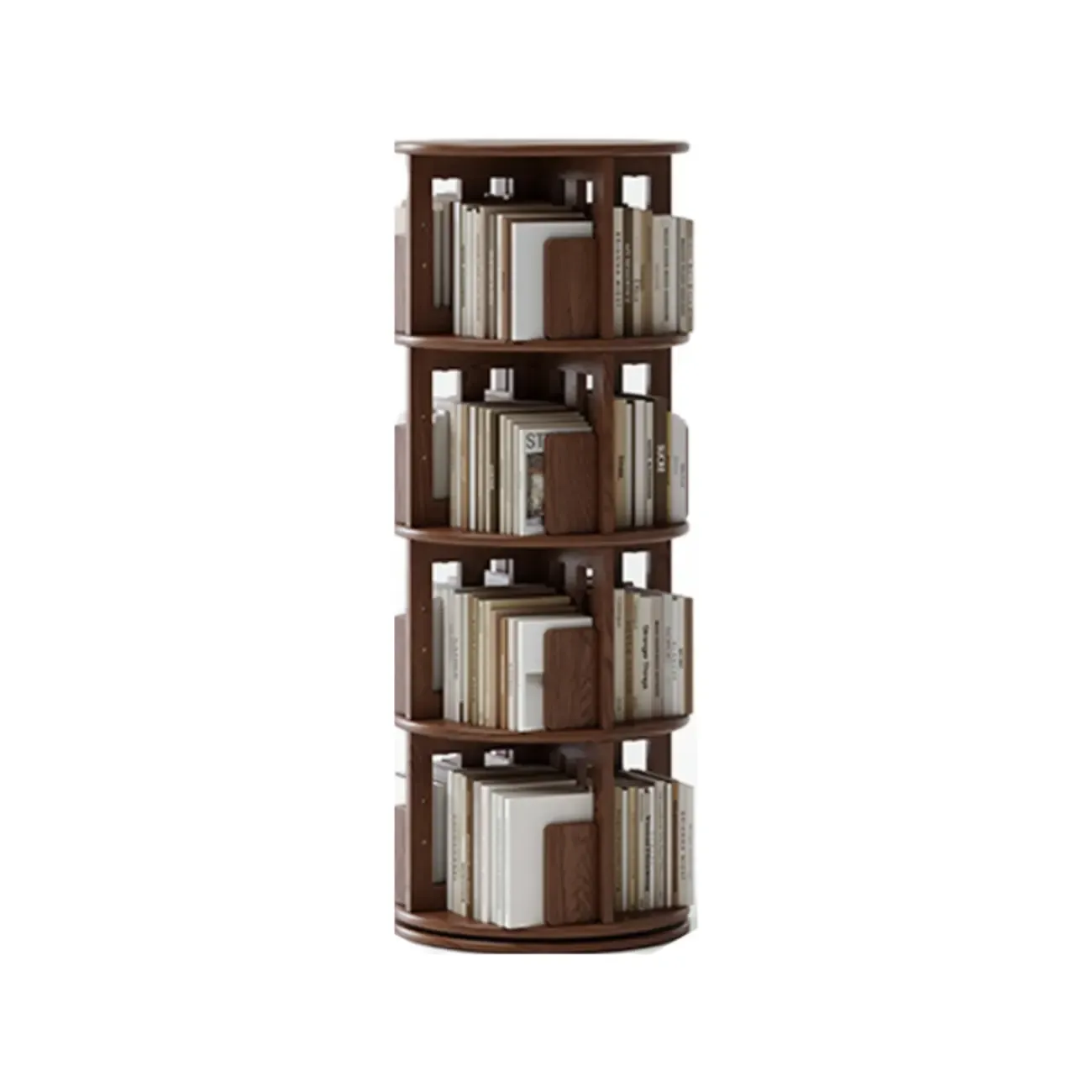Narrow Cherry Wood Vertical 6 Shelf Rotating Bookshelf