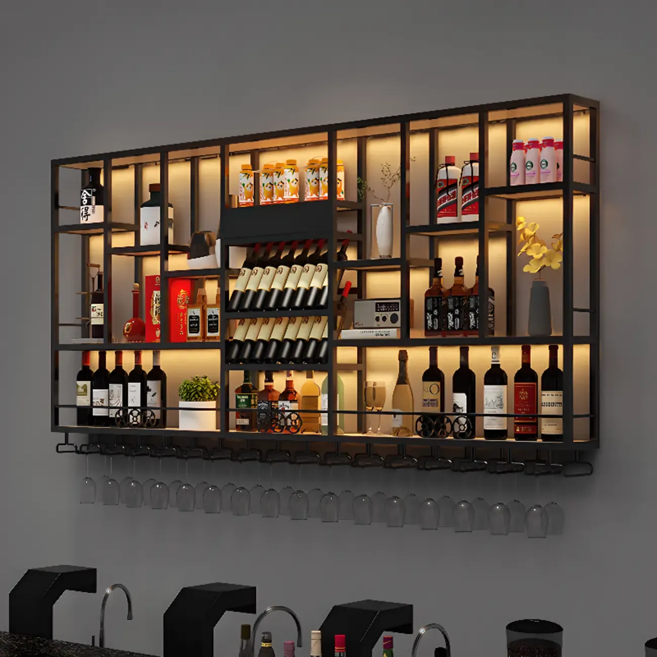Wall-Mounted Metal Industrial Display Wine Rack