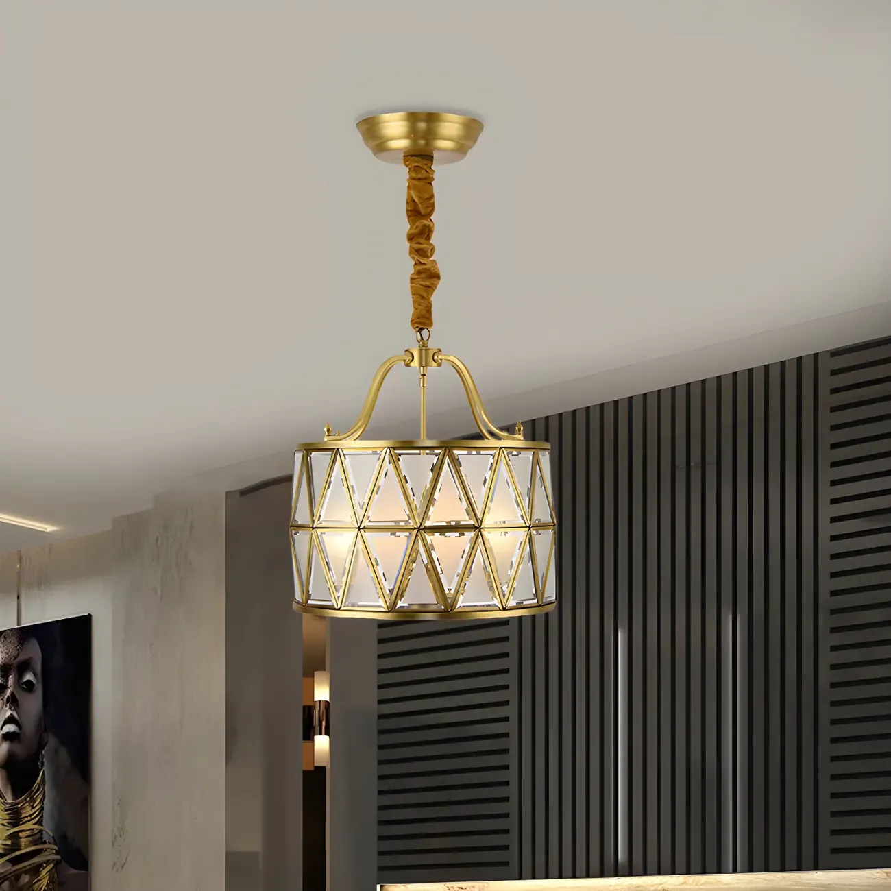 Colonial Style Brass Drum Chandelier