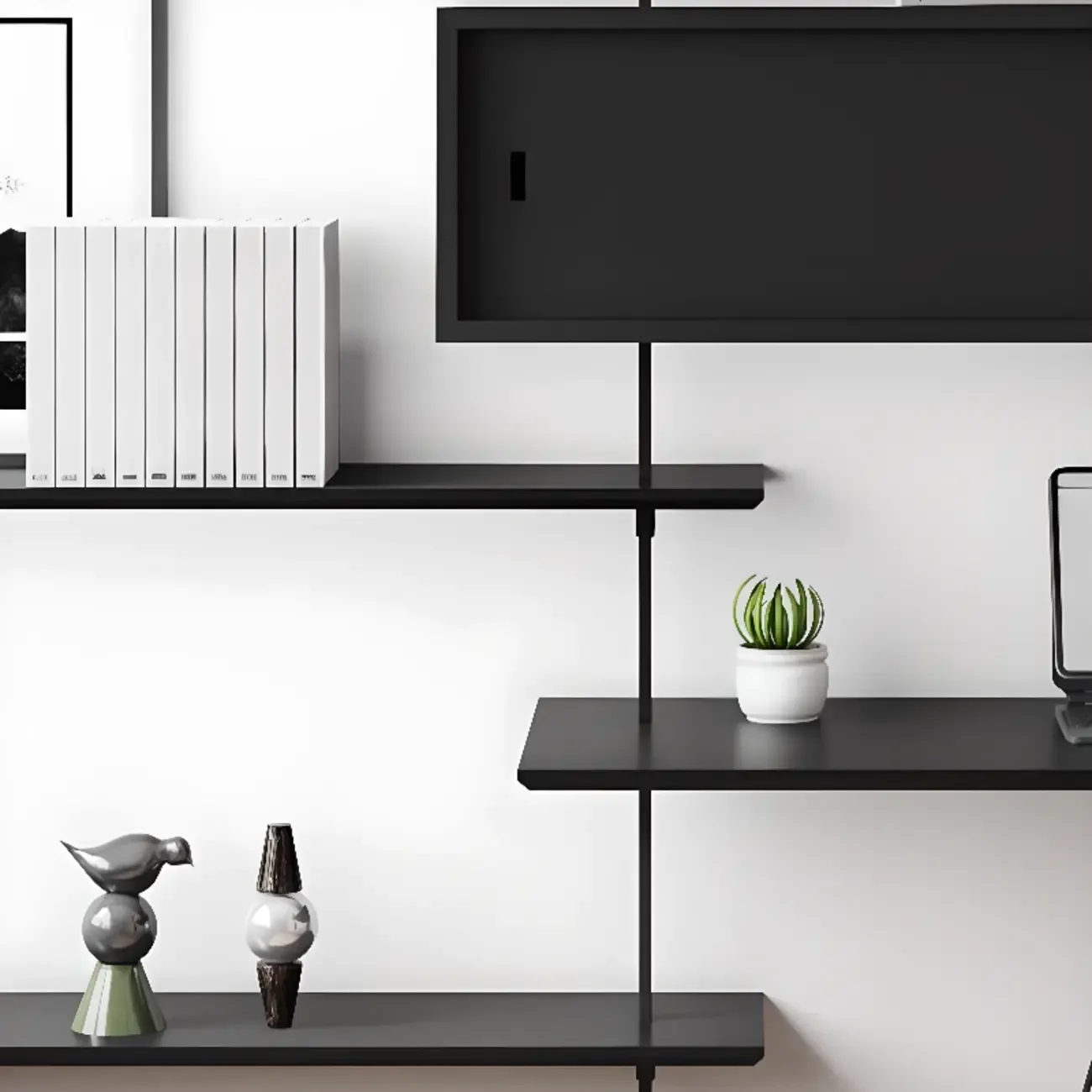 Industrial Black Wood Modular Wall Shelving System Bookshelf