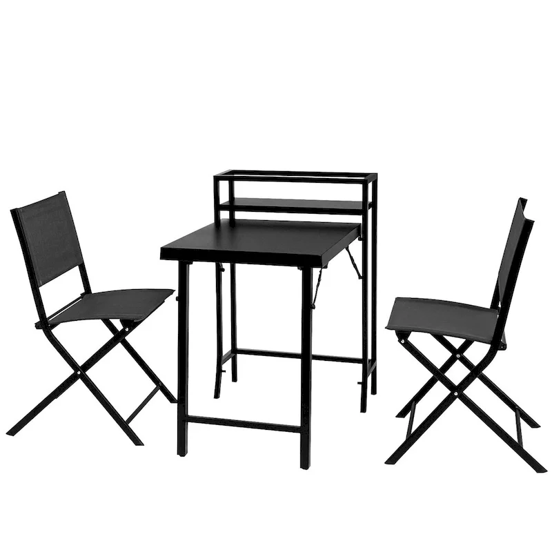 3PCS Patio Bistro Set, Patio Set of Foldable Patio Table and Chairs - 2 Person Seating