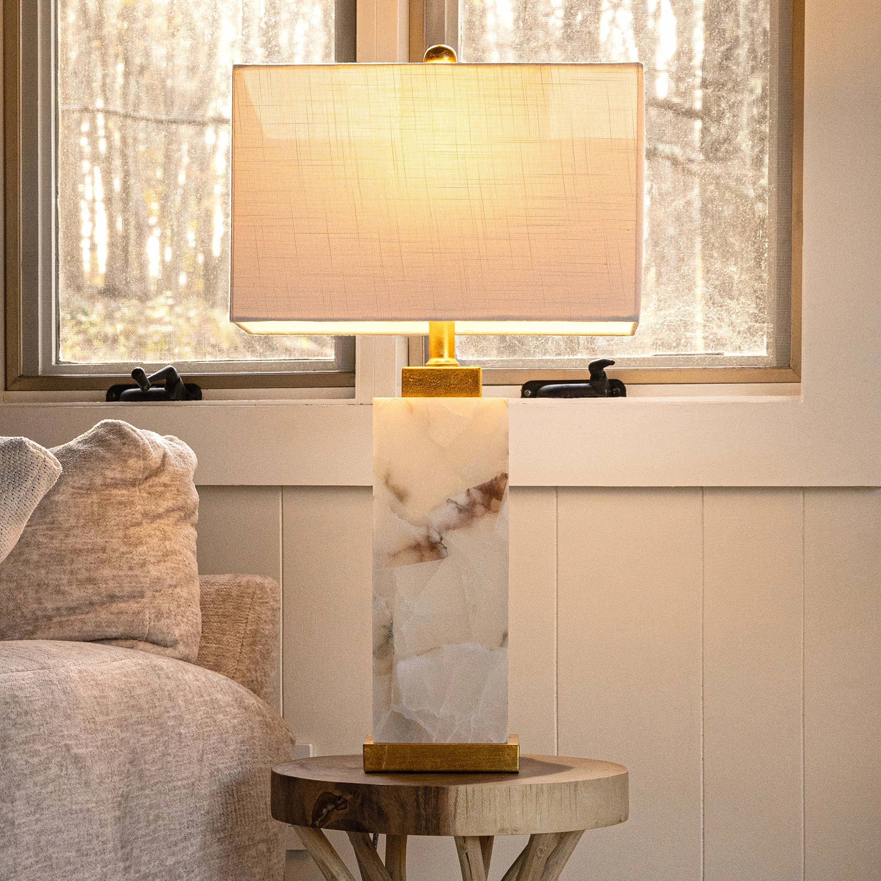 Eloise 27.5 Alabaster LED Table Lamp, White/Gold Leaf by JONATHAN Y
