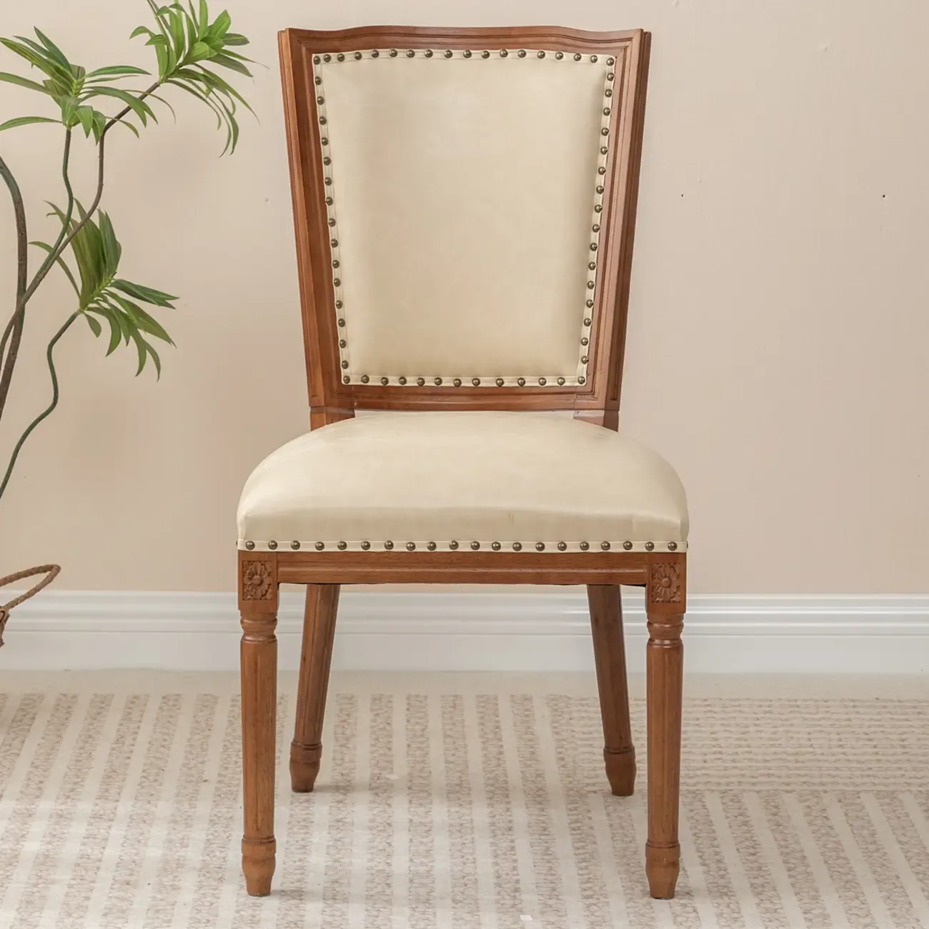 Mid Century Modern Solid Back Armless Wooden Dining Chairs