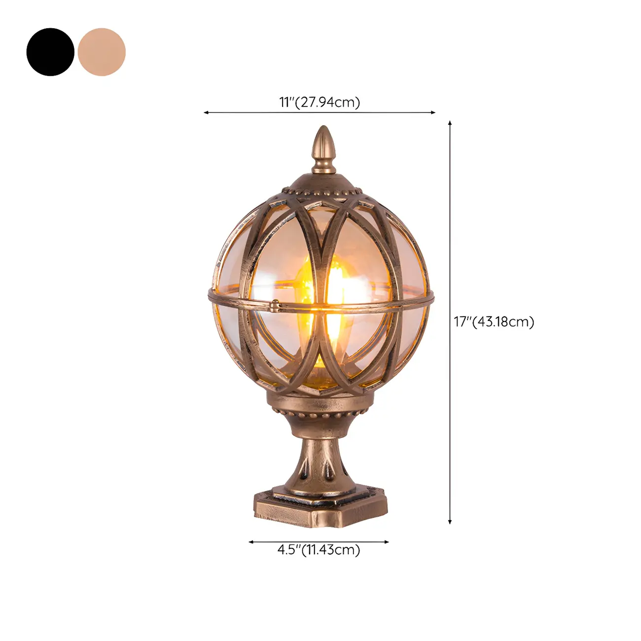 Retro Metal Glass Globe Post Cap Light