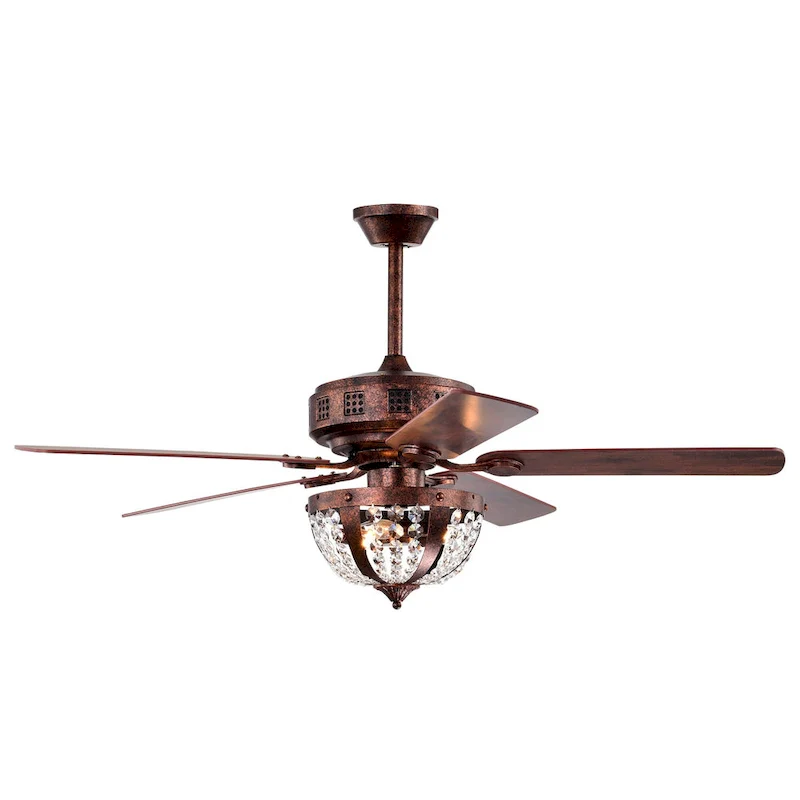 Chandler 52 Inch Antique Copper Finish Crystal Ceiling Fan with Remote