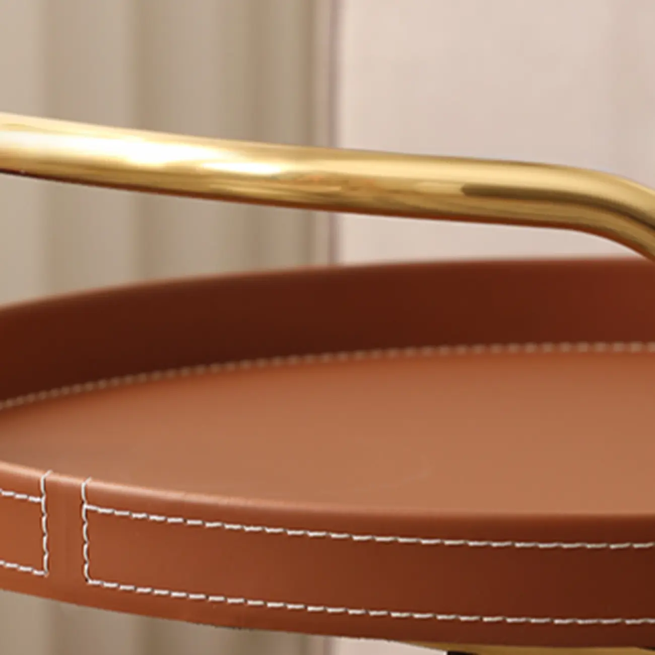 Mobile 2 Layers Brown Leather Metal Round Side Table