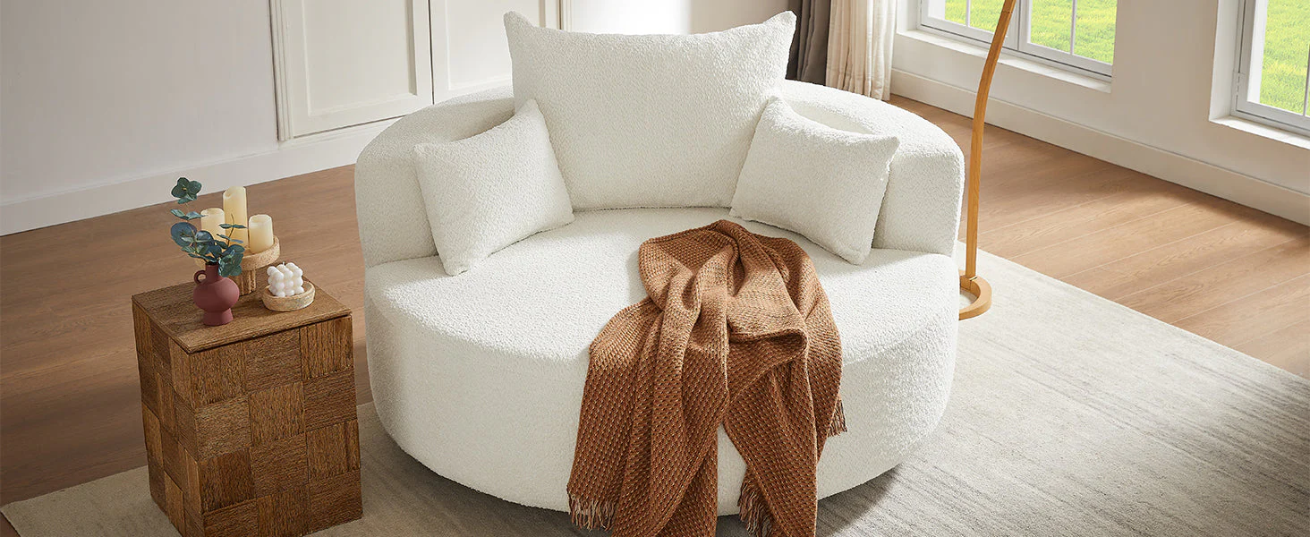 Walker Edison | 360¡ã Swivel Accent Round Sofa Chair with Pillows