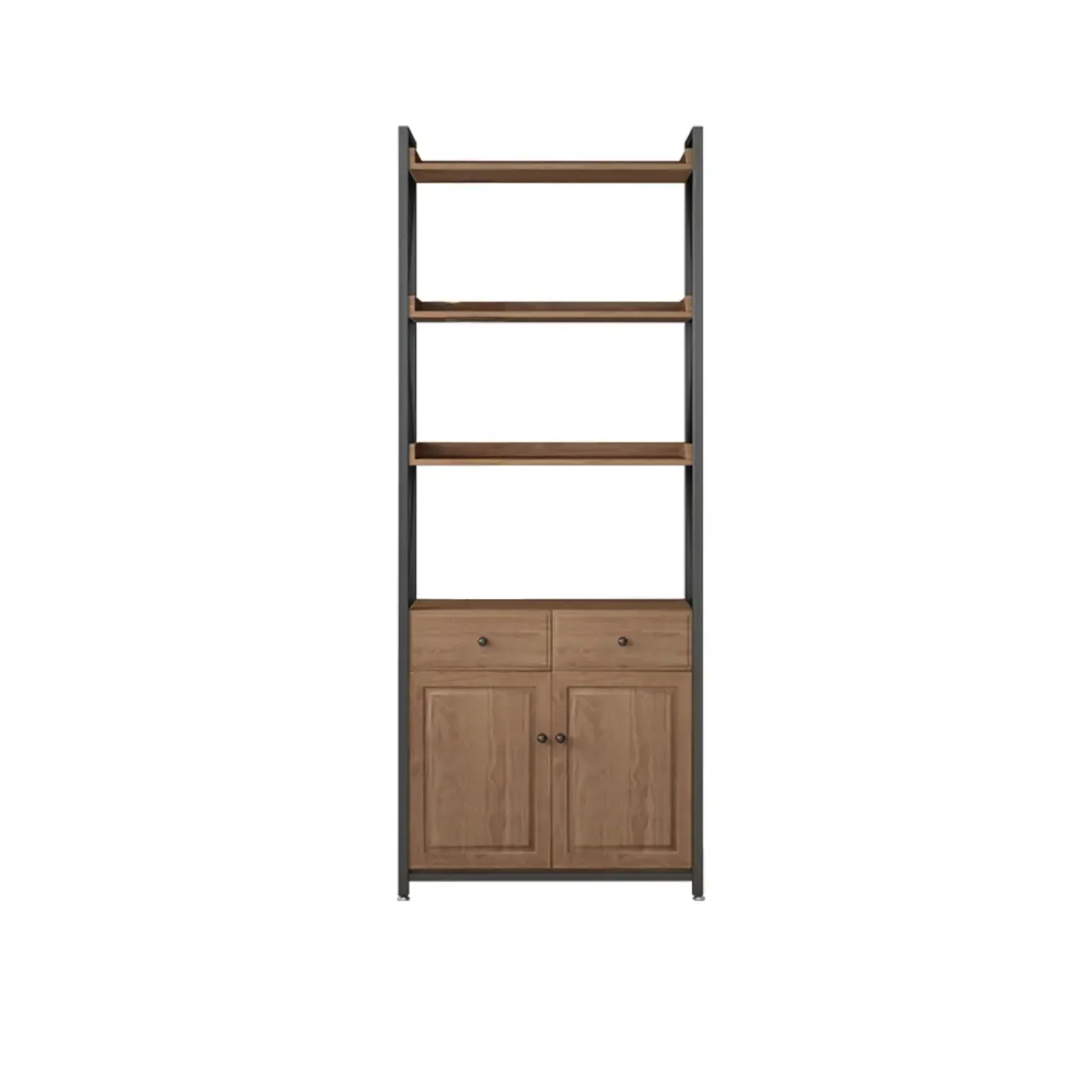 Rustic Brown Metal 6-shelf Open Bookcase with Cabinet