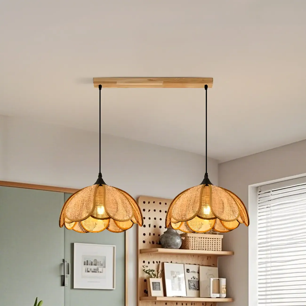 Modern Rattan Geometric Island Pendant Light
