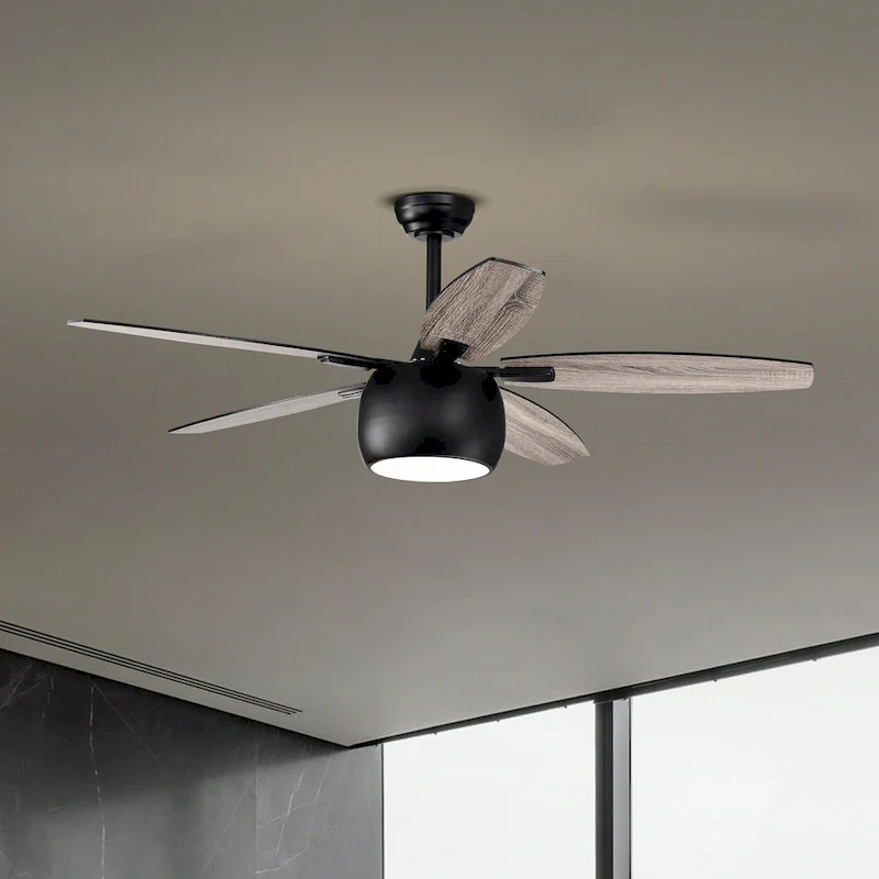 Matte Black 52 in. 6-Speed Integrated LED Indoor 5-Blade Ceiling Fan with Light Kit and Remote Control