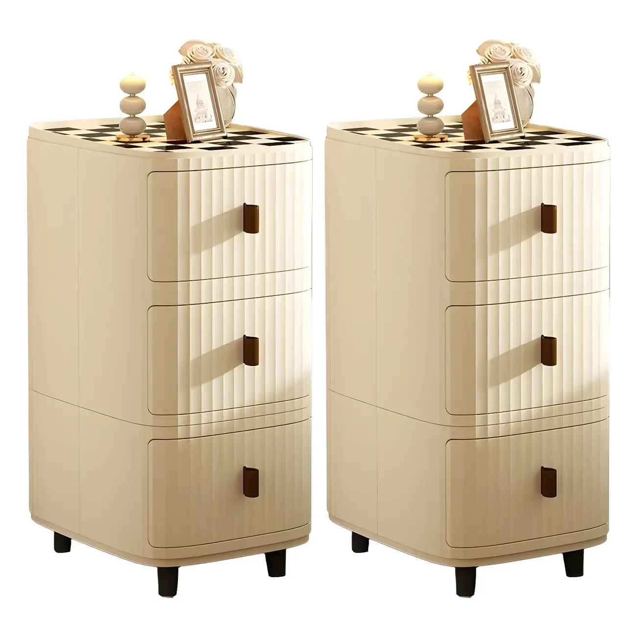 Modern Black And White Grid Top Nightstands with Drawers