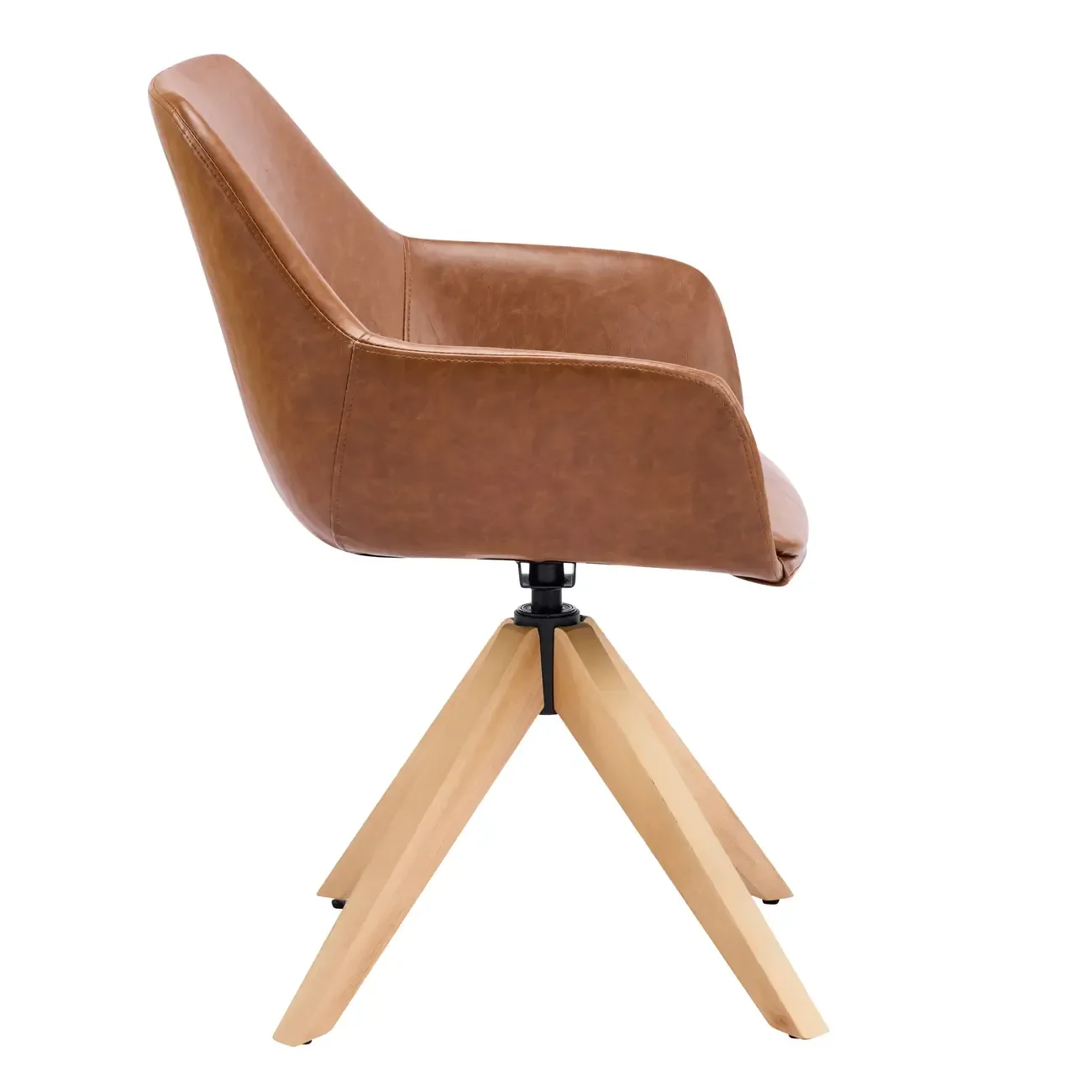 Swivel Brown Faux Leather Arm Dining Chair Set of 2