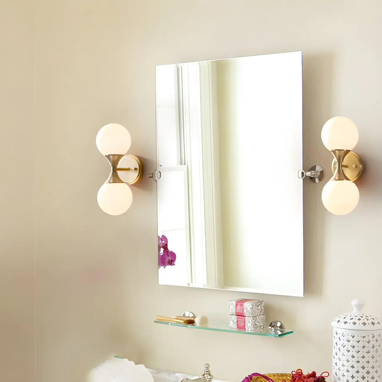 Gold Modern Dual Globe Glass Wall Vanity Light for Bathroom