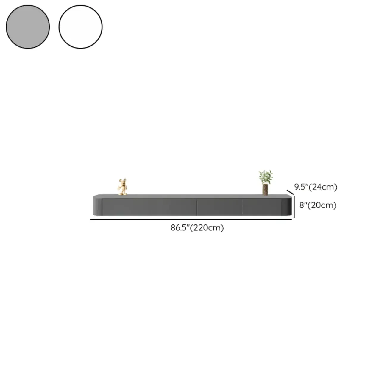 87 Grey Solid Wood Long Floating TV Stand with Drawers