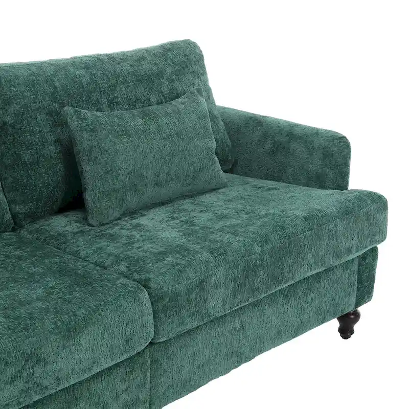 Green 68.9 Chenille 2-Seater Sofa with Detachable Cushions and Wooden Legs