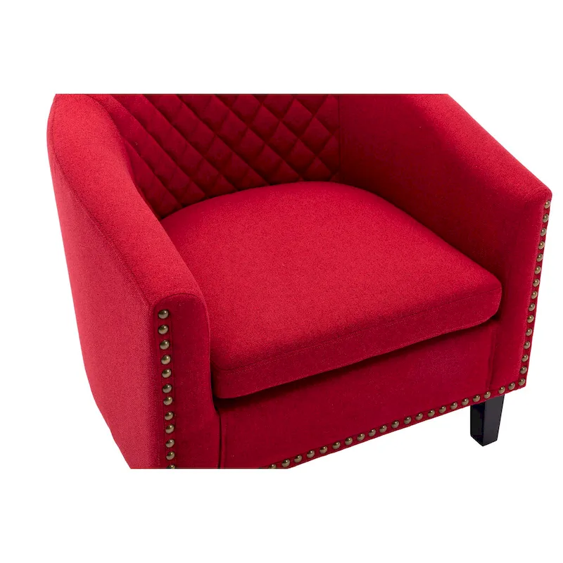 accent Barrel chair living room chair with nailheads and solid wood legs