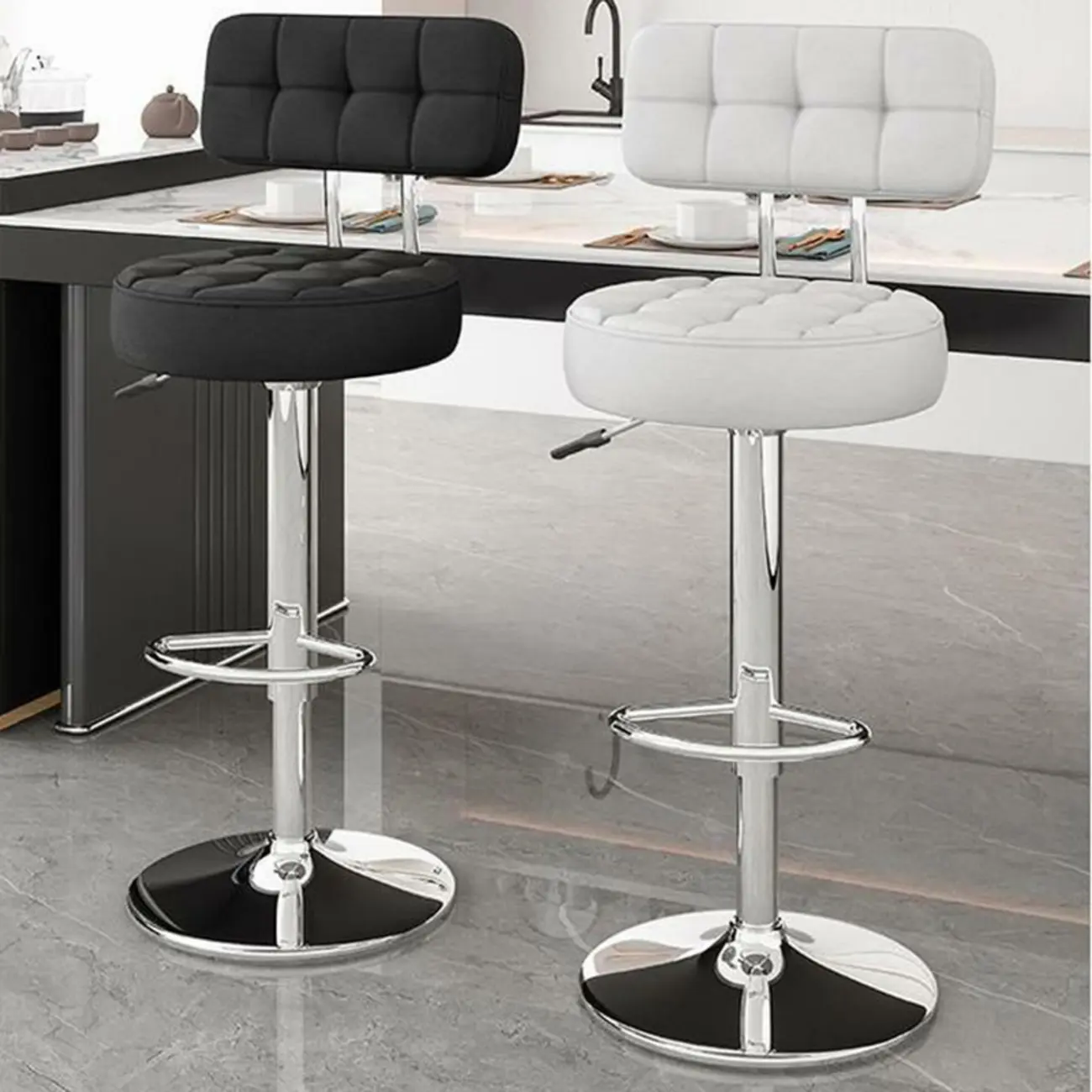 Leather Upholstered Adjustable Swivel Bar Stools
