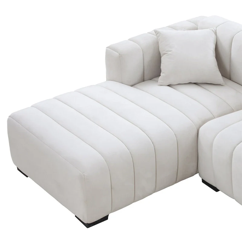 Channel Tufted Sofa Velvet Upholstered Left Chaise Modular Sofa