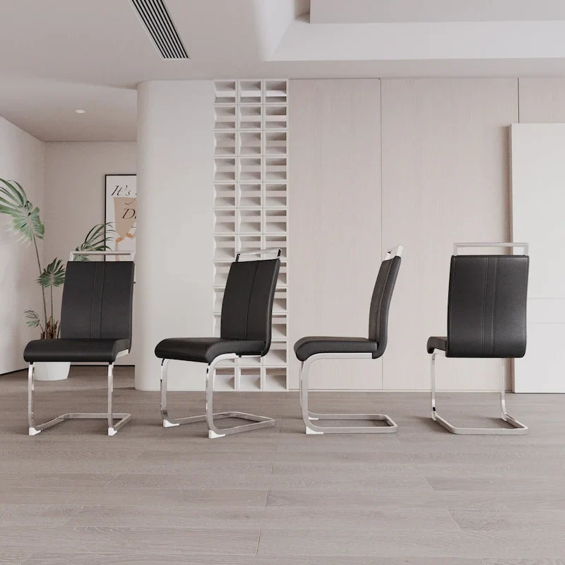 PU Leather High Back Upholstered Dining Chair w/ Metal Legs(Set of 4)