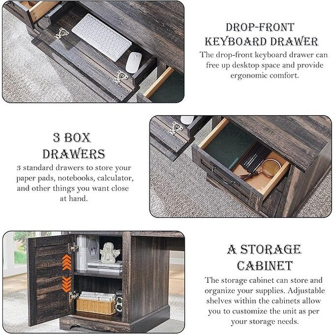 60 Farmhouse Executive Desk, Wood Home Office Desk, Computer Desk