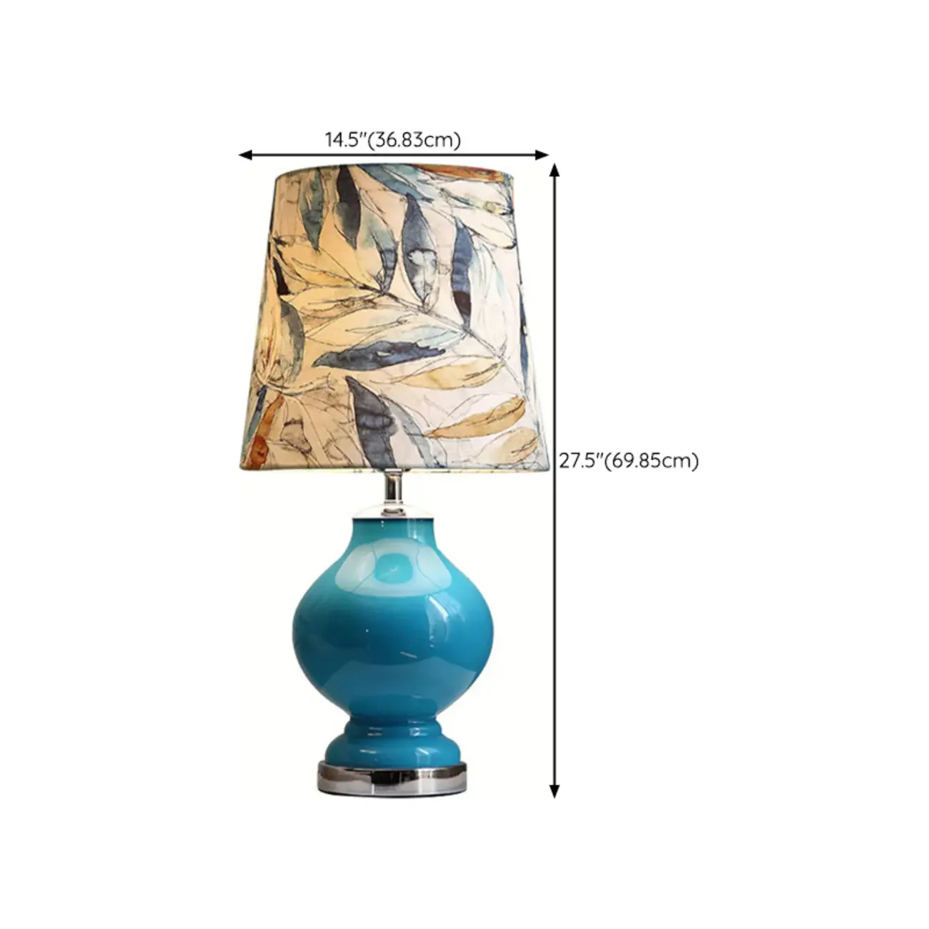 Blue Glass Table Lamp with Leaf Fabric Shade