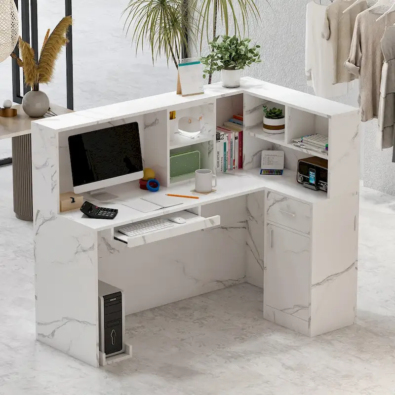 Timechee 55.9W 48.4H L-Shape Wood Reception Desk Drawer With Lock