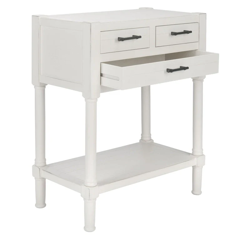 SAFAVIEH Philomene Distressed White 3-Drawer Console Table - 23.5 W x 13 L x 29.5 H - 24Wx13Dx30H