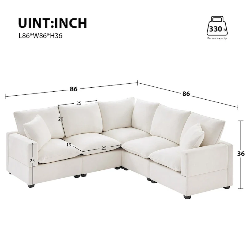Nestfair Modern L Shape Modular Sofa 5 Seat Chenille Sectional Couch Set with 2 Pillows Included