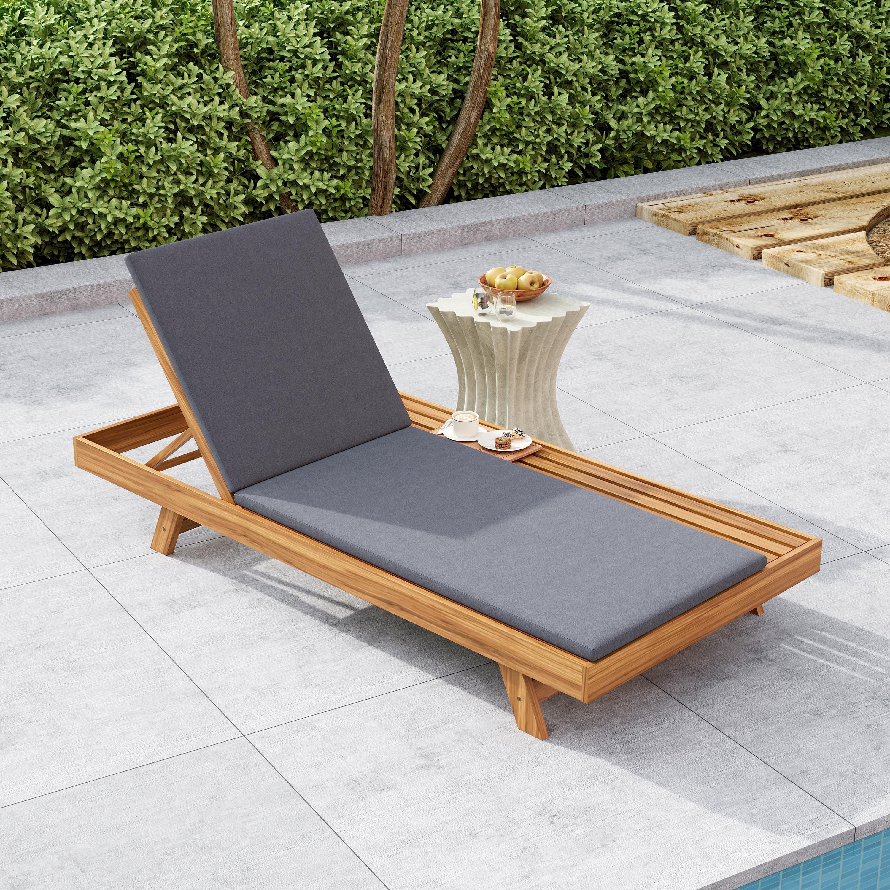 Walker Edison | Teak Lounge Chaise Sunbed
