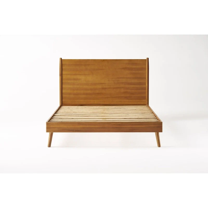 Natural King Size Modern Style Acacia Wood Platform Bed with Iconic Splayed Legs for Bedroom