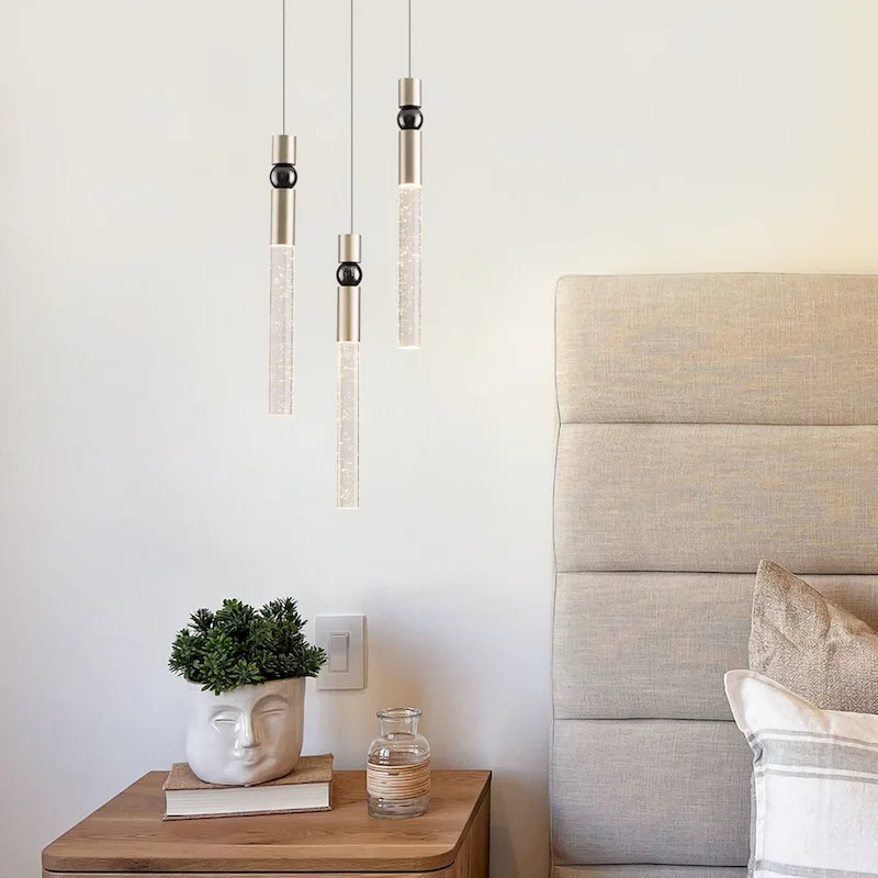 3-Light LED Crystal Pendant Light, Dimmable Ceiling Hanging Light Fixture